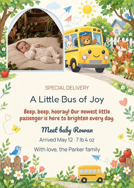 A Little Bus of Joy — editable announcements template