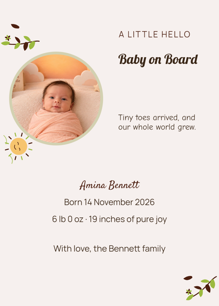 Baby on Board — editable announcements template