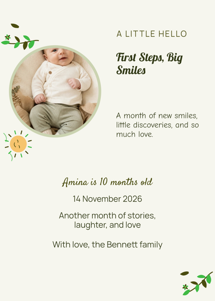 First Steps, Big Smiles — editable announcements template