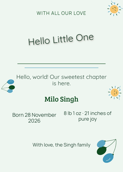 Hello Little One — editable announcements template