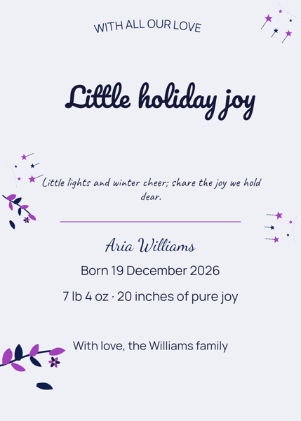 Little holiday joy — editable announcements template