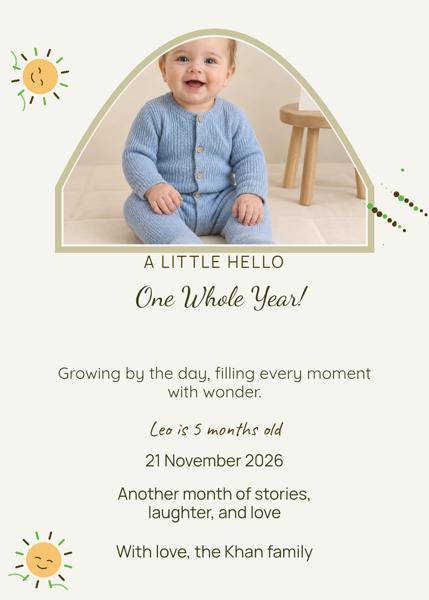 One Whole Year! — editable announcements template
