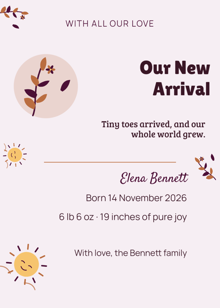 Our New Arrival — editable announcements template