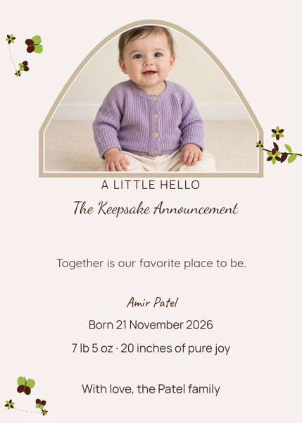 The Keepsake Announcement — editable announcements template