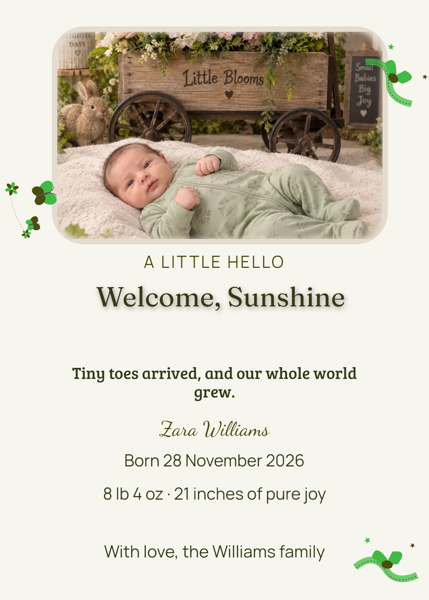 Welcome, Sunshine — editable announcements template