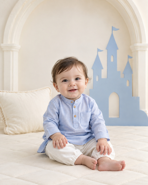 Blue Castle Morning — baby photo style
