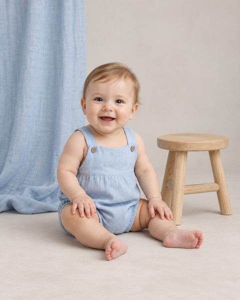 Blue Linen Portrait — baby photo style