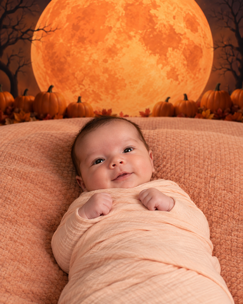 One Month Pumpkin Moon — baby photo style