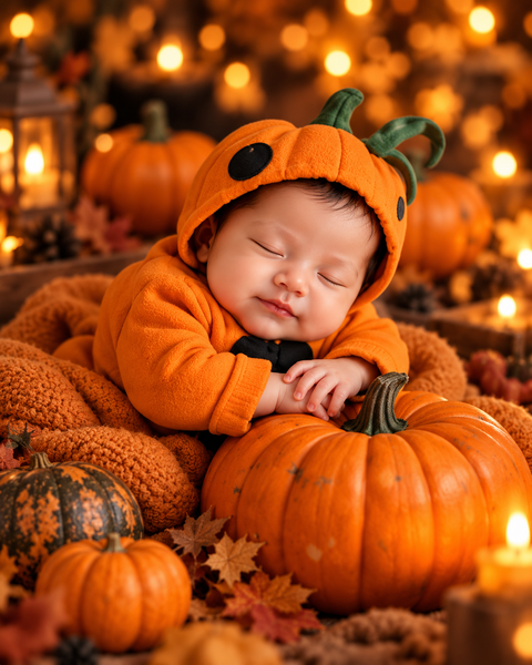 Sleepy Pumpkin Glow — baby photo style