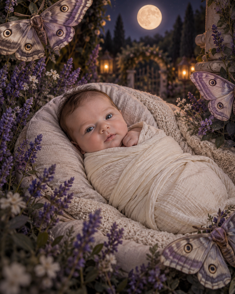 Moth Moon Garden — baby photo style