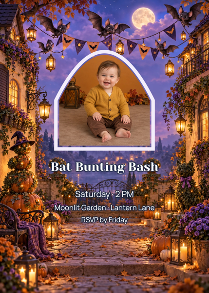 Bat Bunting Bash — editable invitations template