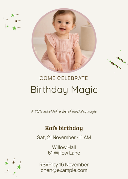 Birthday Magic — editable invitations template