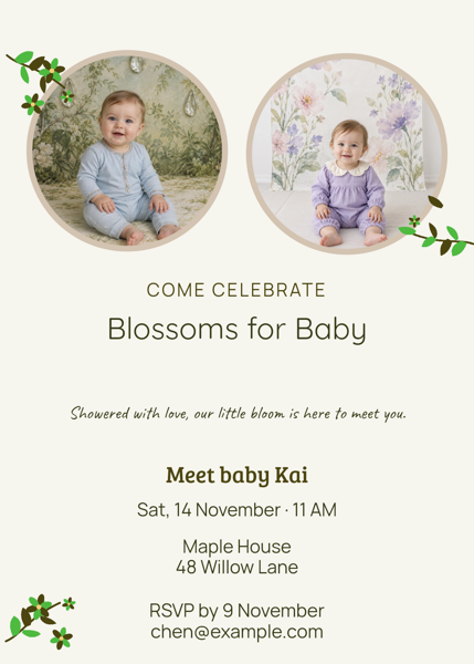 Blossoms for Baby — editable invitations template