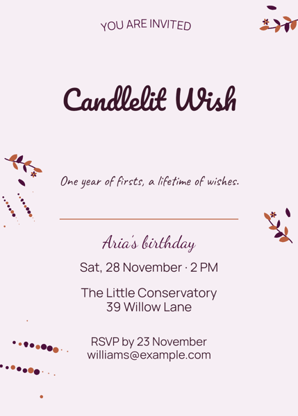 Candlelit Wish — editable invitations template