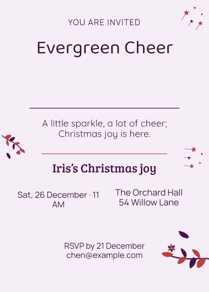 Evergreen Cheer — editable invitations template