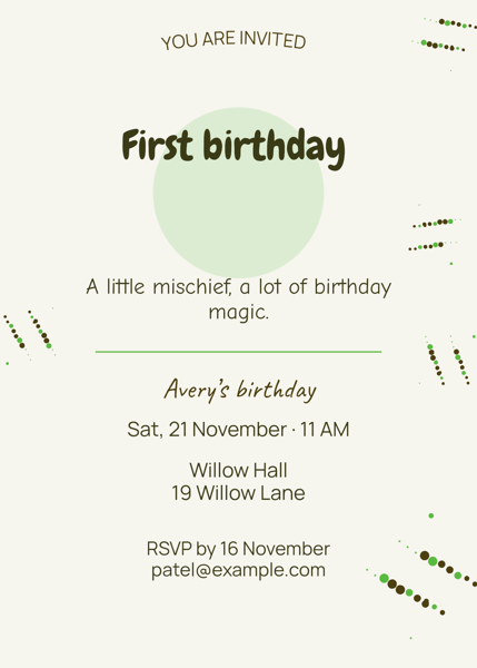 First birthday — editable invitations template