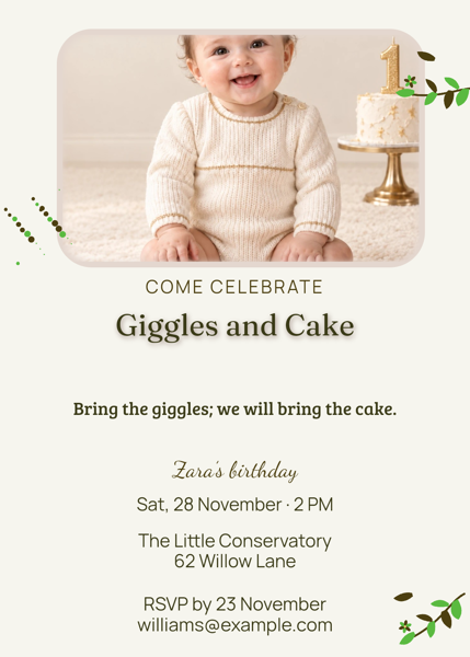 Giggles and Cake — editable invitations template