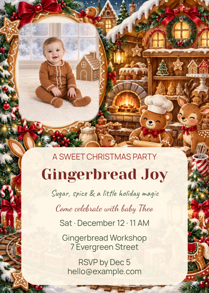 Gingerbread Joy — editable invitations template