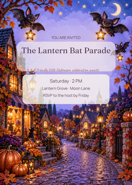 The Lantern Bat Parade — editable invitations template