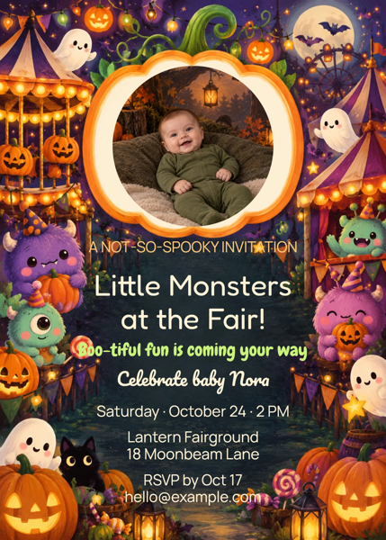 Little Monsters at the Fair — editable invitations template