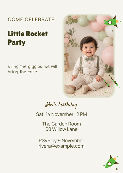 Little Rocket Party — editable invitations template
