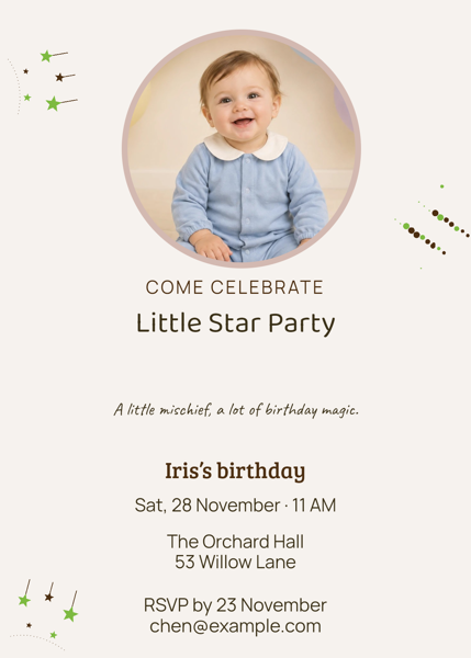 Little Star Party — editable invitations template