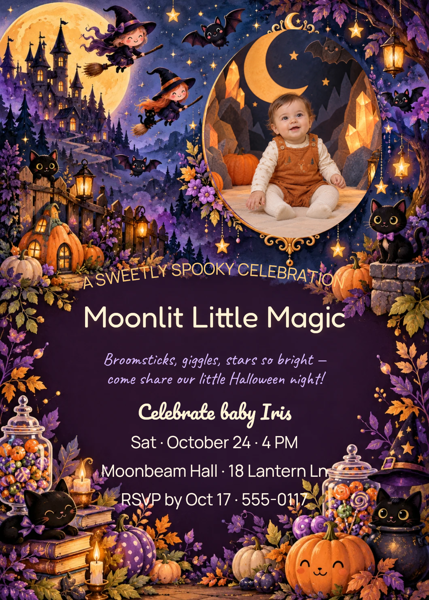 Moonlit Little Magic — editable invitations template