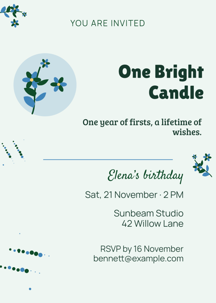One Bright Candle — editable invitations template
