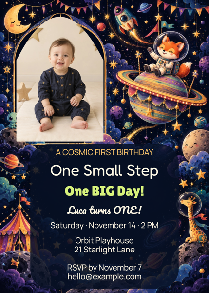 One Small Step — editable invitations template