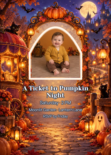 A Ticket to Pumpkin Night — editable invitations template