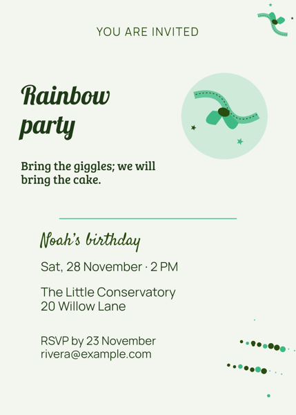 Rainbow party — editable invitations template