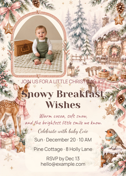 Snowy Breakfast Wishes — editable invitations template