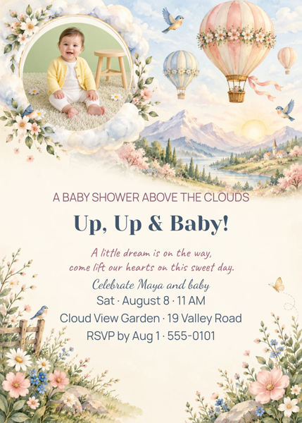 Up, Up & Baby! — editable invitations template