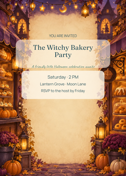 The Witchy Bakery Party — editable invitations template